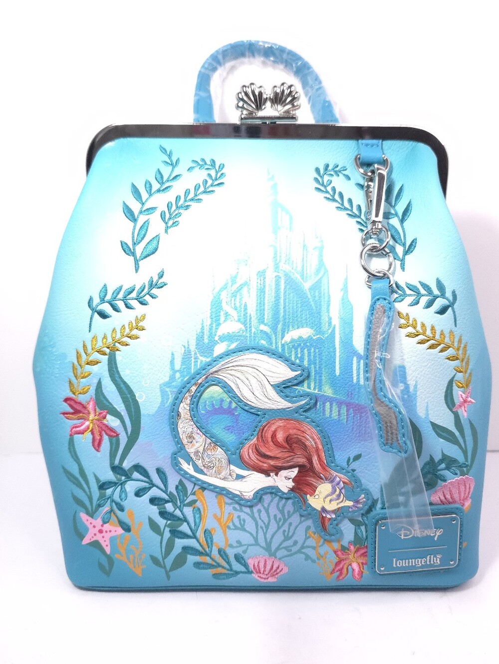 LOUNGEFLY DISNEY THE LITTLE MERMAID ARIEL FLORAL KISSLOCK MINI BACKPACK